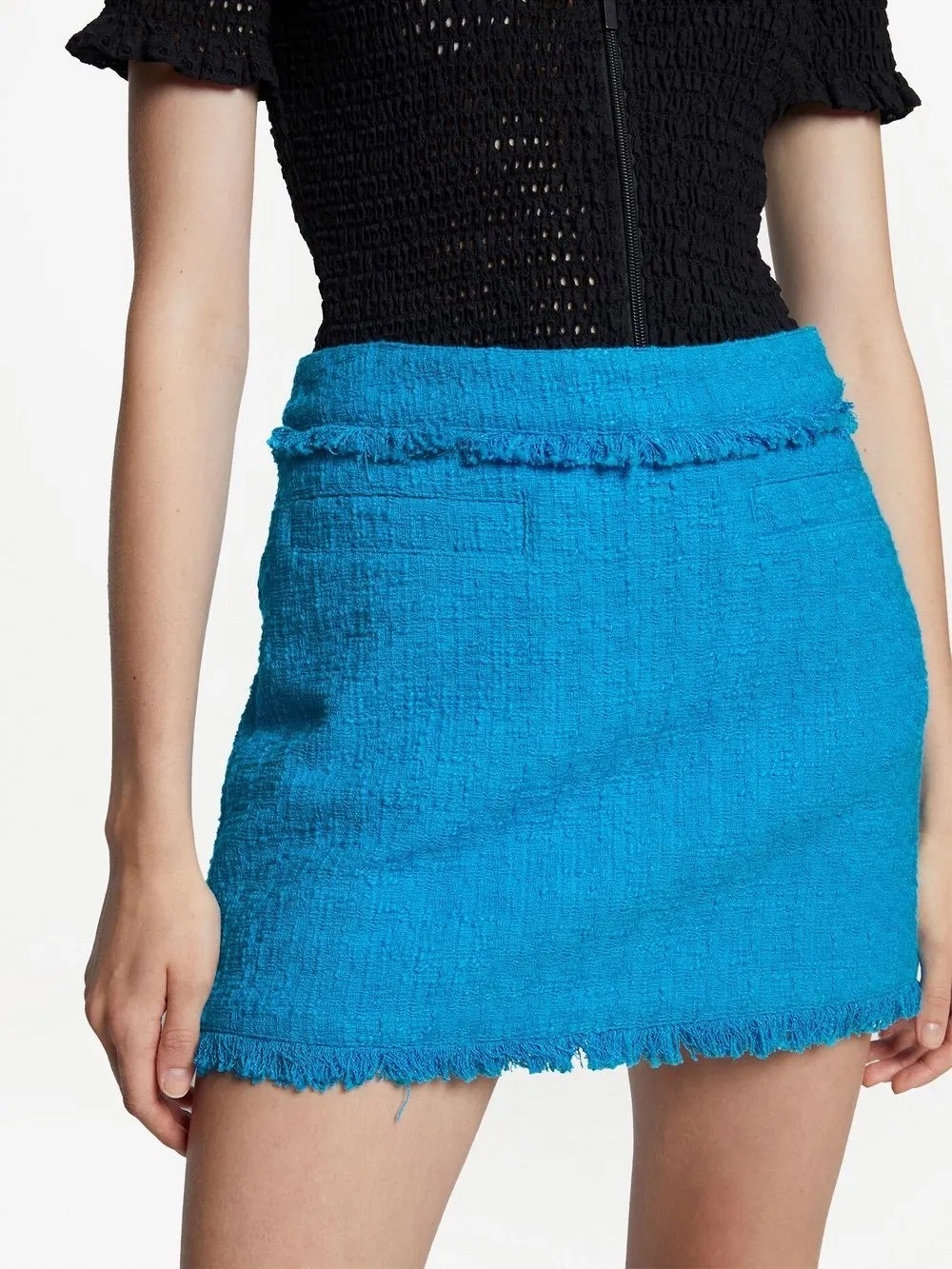 Proenza Schouler White Label Blue Tweed Fringe Mini Skirt Size 0